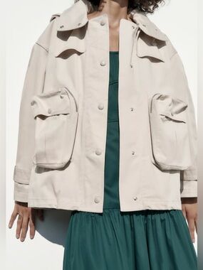 New! 🔥Zara Light Cream Utility Pocket Parka Jacket